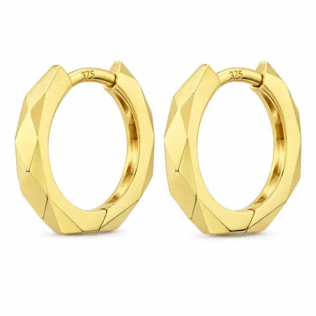 9ct Yellow Gold Faceted Huggie Earrings, 2.6mm x 10mm, Featuring a Polished Finish & Secure Hinged Clasp - 5ER0482
