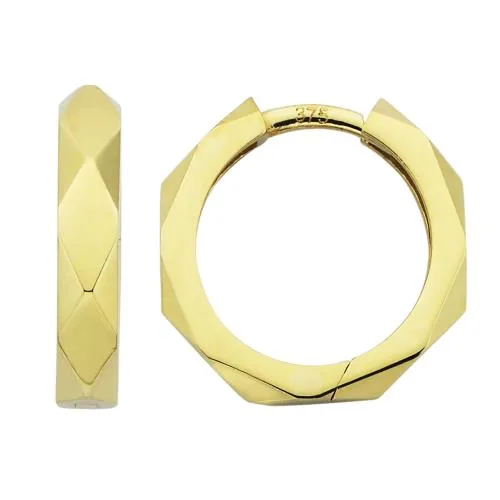 9ct Yellow Gold Faceted Huggie Earrings, 2.6mm x 10mm, Featuring a Polished Finish & Secure Hinged Clasp - 5ER0482