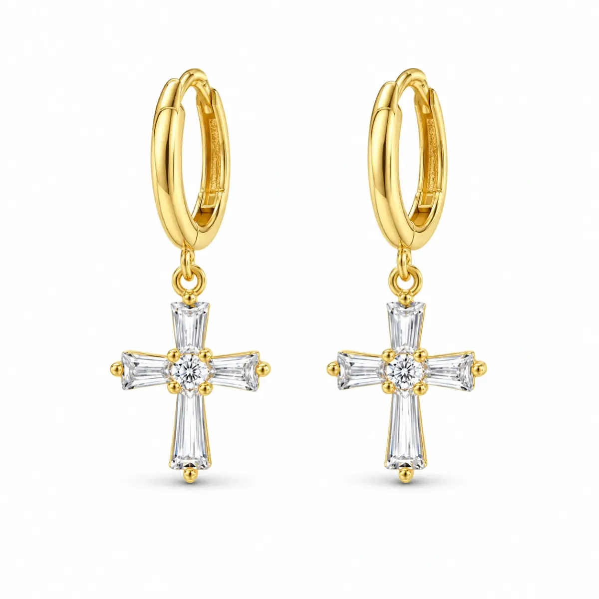 9ct Yellow Gold Fancy CZ Cross on Plain Huggie
