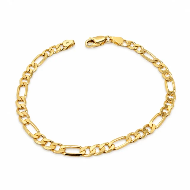 9ct Yellow Gold FBSFD120 1/3 Bevel Diamond Cut Figaro Link Bracelet – 9CTFBSFD120