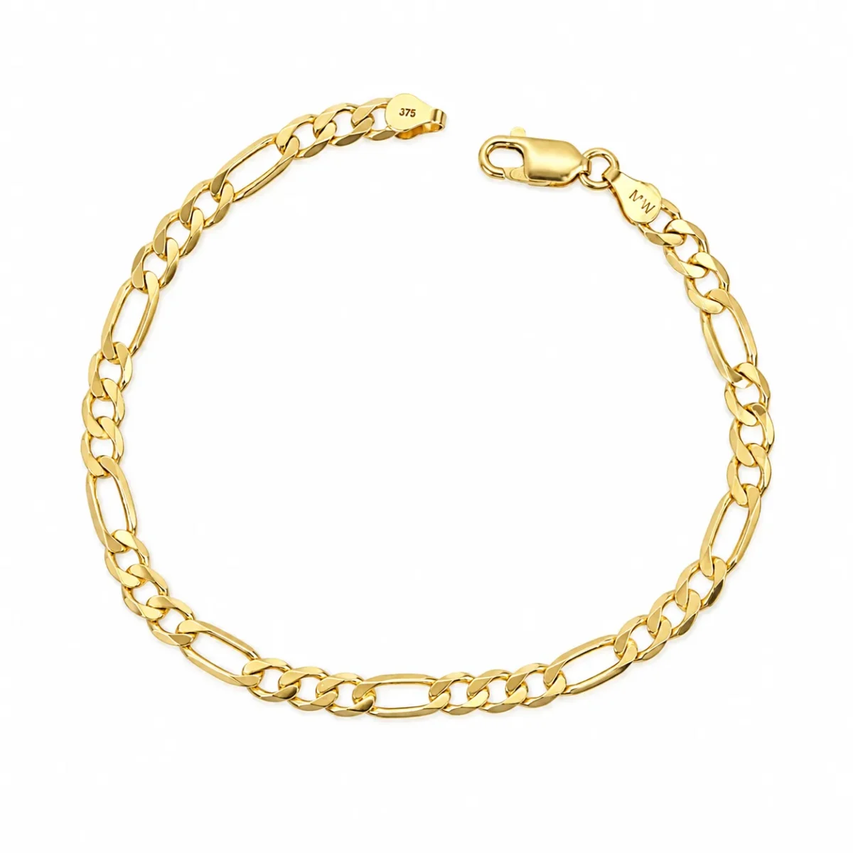 9ct Yellow Gold FBSFD120 1/3 Bevel Diamond Cut Figaro Link Bracelet – 9CTFBSFD120