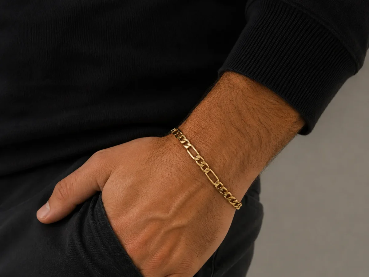 9ct Yellow Gold FBSFD120 1/3 Bevel Diamond Cut Figaro Link Bracelet – 9CTFBSFD120