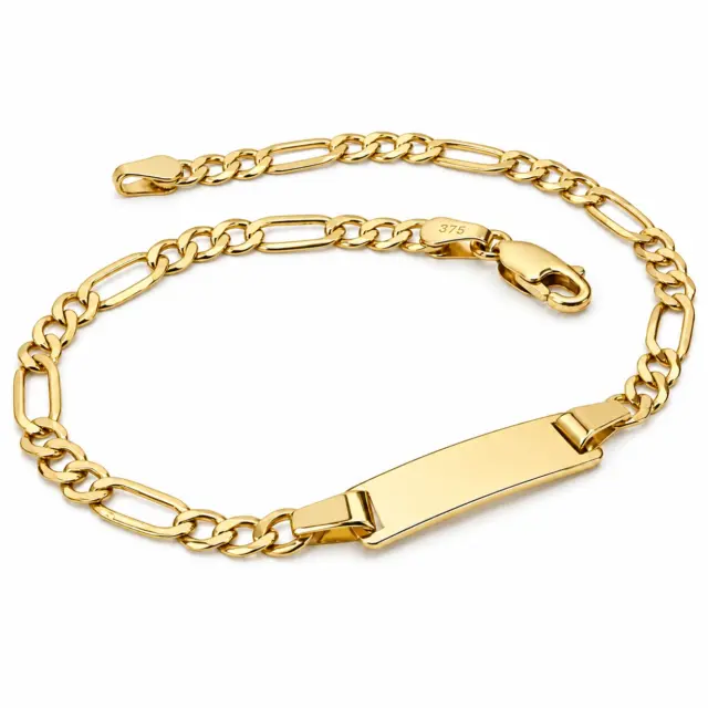 9ct Yellow Gold Figaro ID Bracelet 19cm - 9KFGZ0806