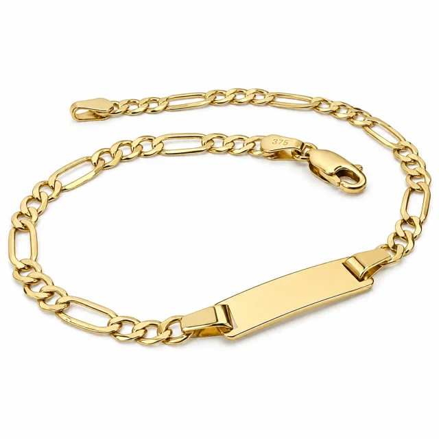 9ct Yellow Gold Figaro ID Bracelet 19cm - 9KFGZ0806