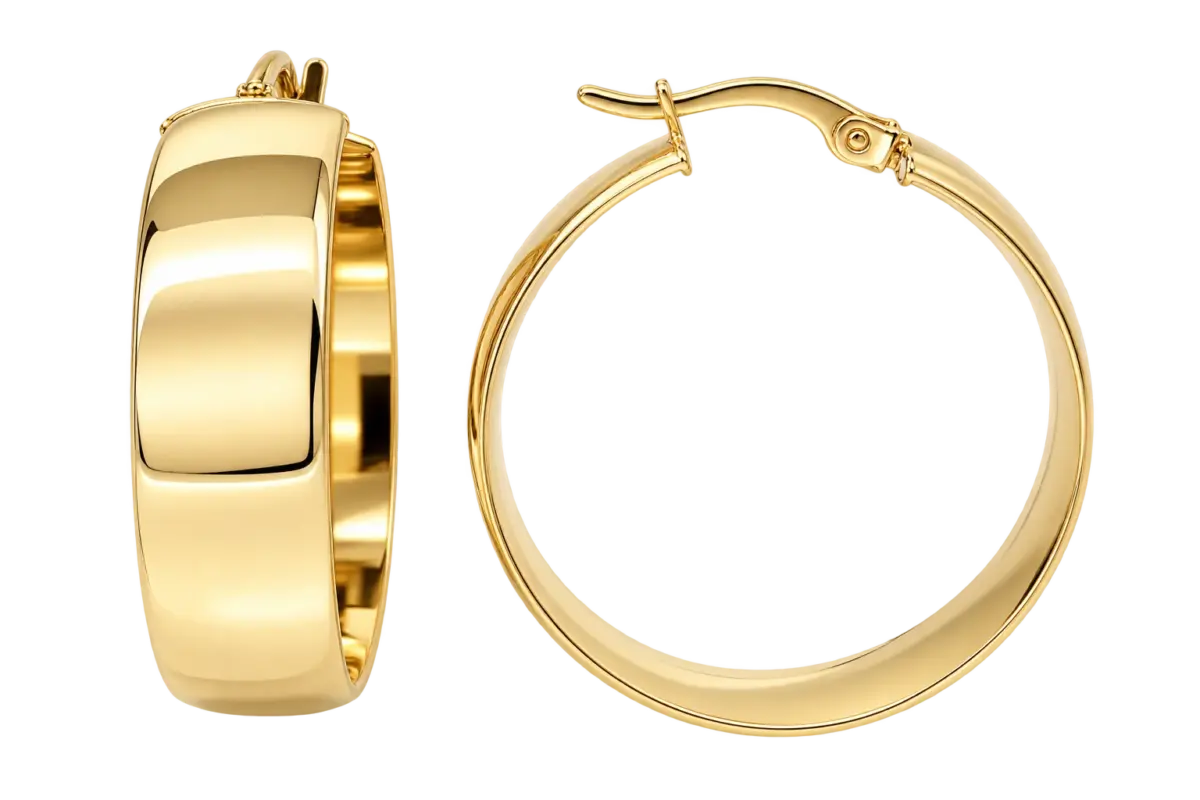 9ct Yellow Gold Flat Polished Hoop Earrings – 8mm Wide, 25mm Internal Diameter | Made in Italy - 5ER0313