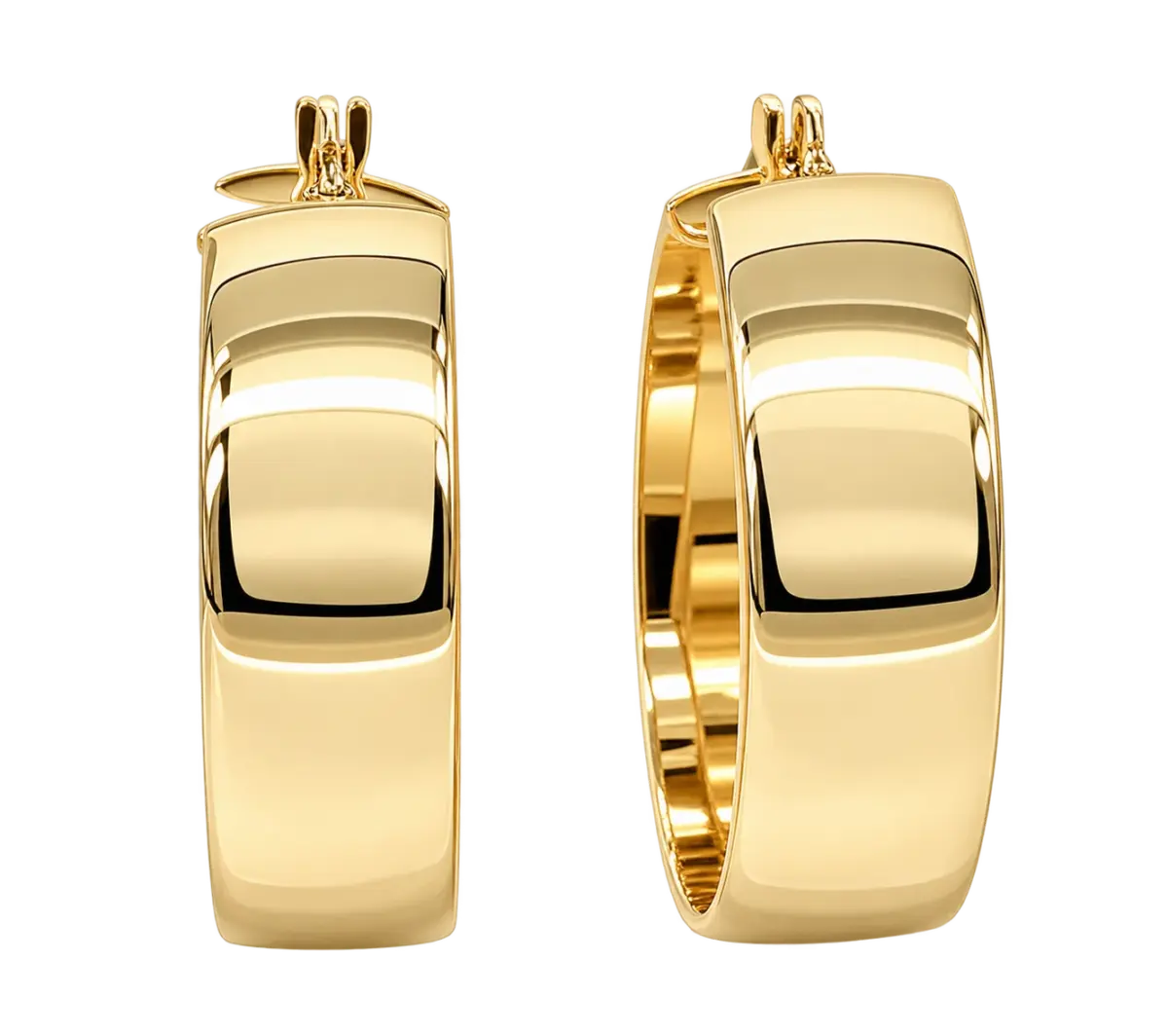 9ct Yellow Gold Flat Polished Hoop Earrings – 8mm Wide, 25mm Internal Diameter | Made in Italy - 5ER0313