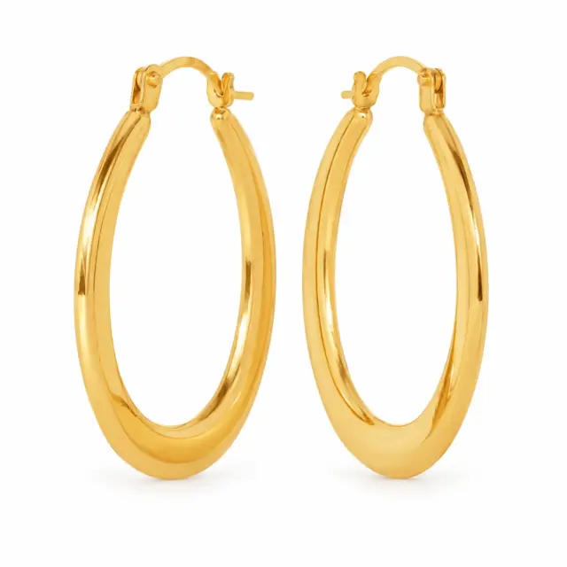 9ct Yellow Gold Flat Progressive Profile Oval Shaped Polished Hoop Earrings