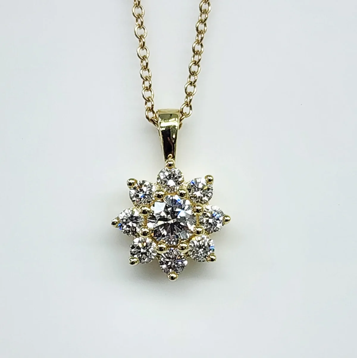 9ct Yellow Gold Flower Round LGD 0.54ct E/F - VS Diamond Pendant with 9ct YG Necklace 45cm - AUPD1784