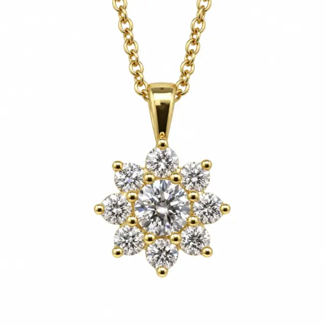 9ct Yellow Gold Flower Round LGD 0.54ct E/F - VS Diamond Pendant with 9ct YG Necklace 45cm - AUPD1784
