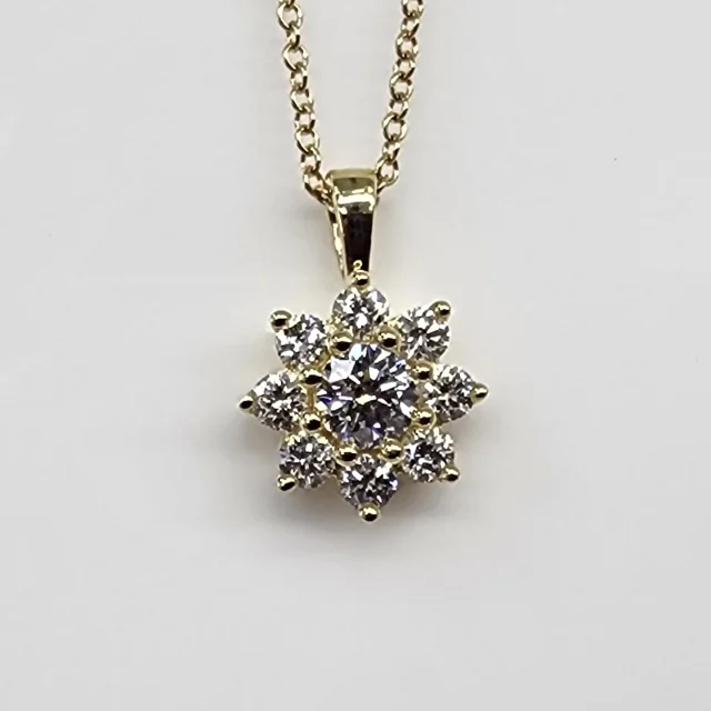 9ct Yellow Gold Flower Round LGD 0.54ct E/F - VS Diamond Pendant with 9ct YG Necklace 45cm - AUPD1784