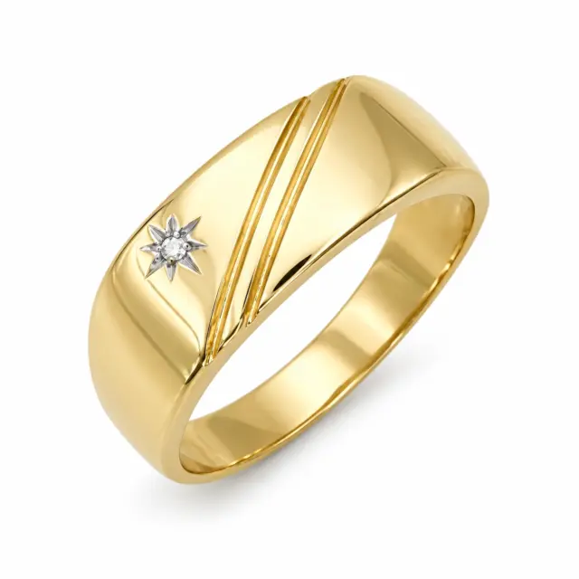 9ct Yellow Gold Gents Diamond Ring