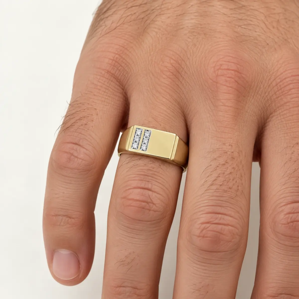 9ct Yellow Gold Gents Diamond Set Wedding / Dress Ring