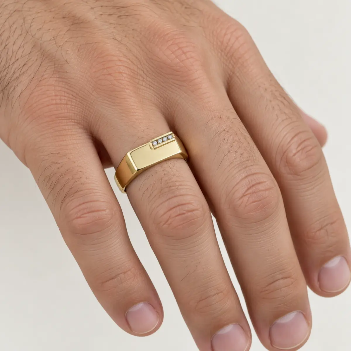 9ct Yellow Gold Gents Diamond Set Wedding / Dress Ring