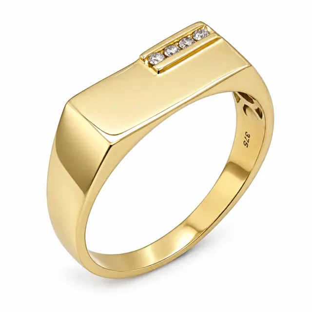 9ct Yellow Gold Gents Diamond Set Wedding / Dress Ring