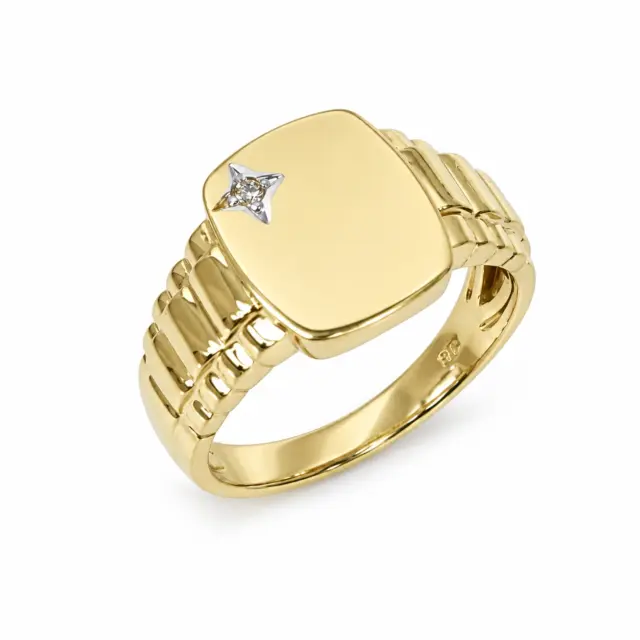 9ct Yellow Gold Gents Diamond Signet Dress Ring