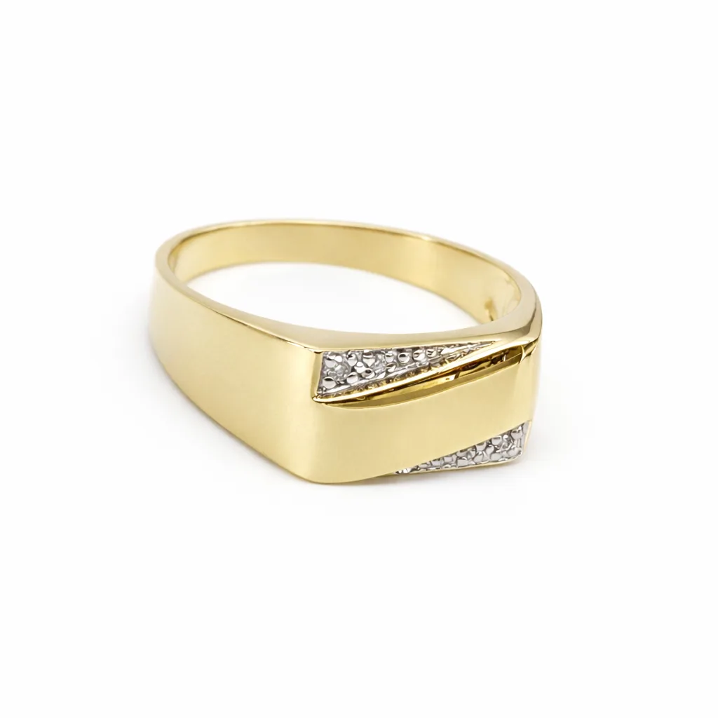 9ct Yellow Gold Gents Diamond Signet Ring (0.03ct), 14.2 x 7.6mm Top - 9YGD2150