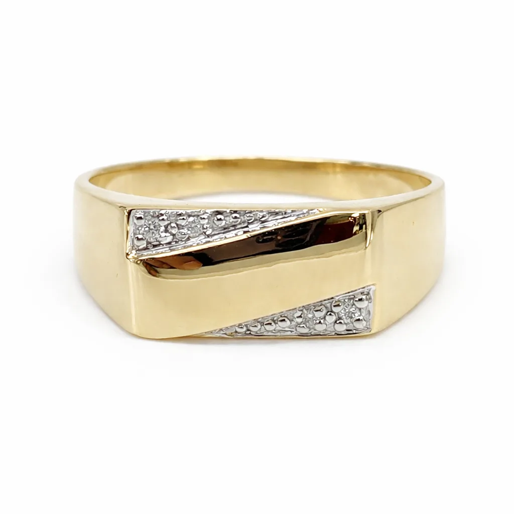 9ct Yellow Gold Gents Diamond Signet Ring (0.03ct), 14.2 x 7.6mm Top - 9YGD2150