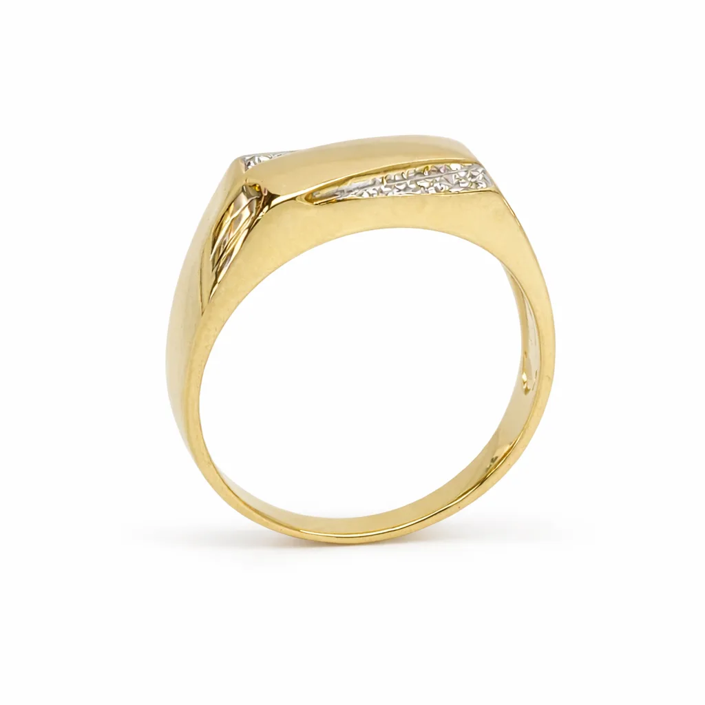 9ct Yellow Gold Gents Diamond Signet Ring (0.03ct), 14.2 x 7.6mm Top - 9YGD2150