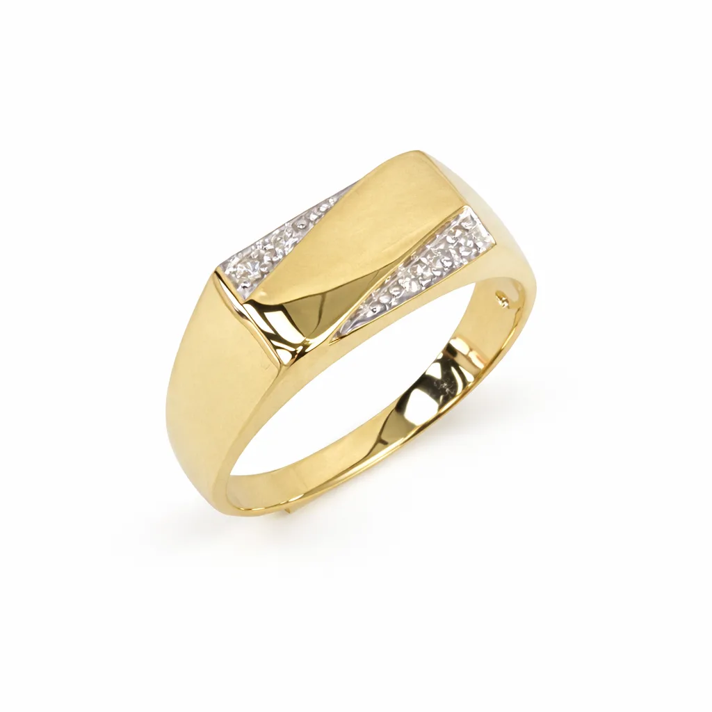 9ct Yellow Gold Gents Diamond Signet Ring (0.03ct), 14.2 x 7.6mm Top - 9YGD2150