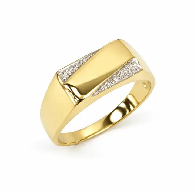 9ct Yellow Gold Gents Diamond Signet Ring (0.03ct), 14.2 x 7.6mm Top - 9YGD2150