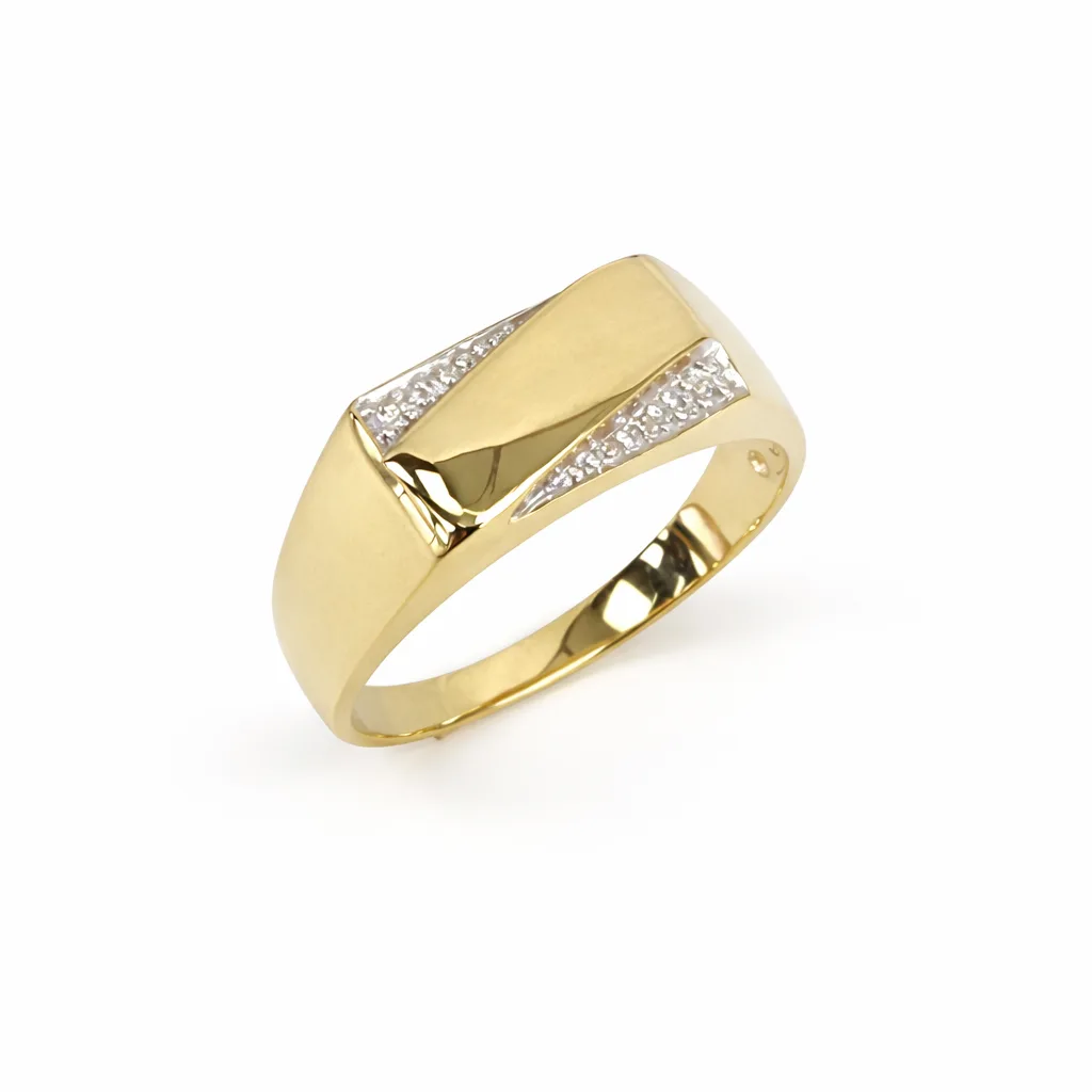 9ct Yellow Gold Gents Diamond Signet Ring (0.03ct), 14.2 x 7.6mm Top - 9YGD2150