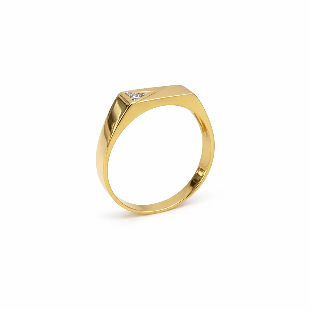 9ct Yellow Gold Gents Diamond Signet Ring (0.03ct), 6.40 x 13.90mm - 9YGD9472