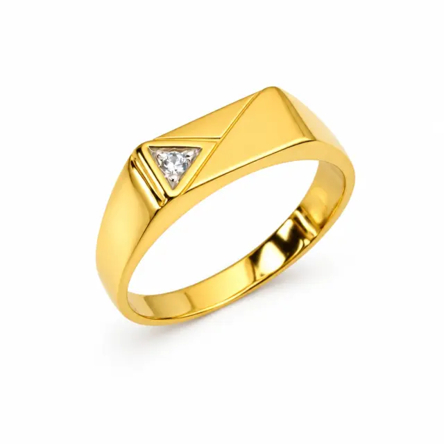9ct Yellow Gold Gents Diamond Signet Ring (0.03ct), 6.40 x 13.90mm - 9YGD9472