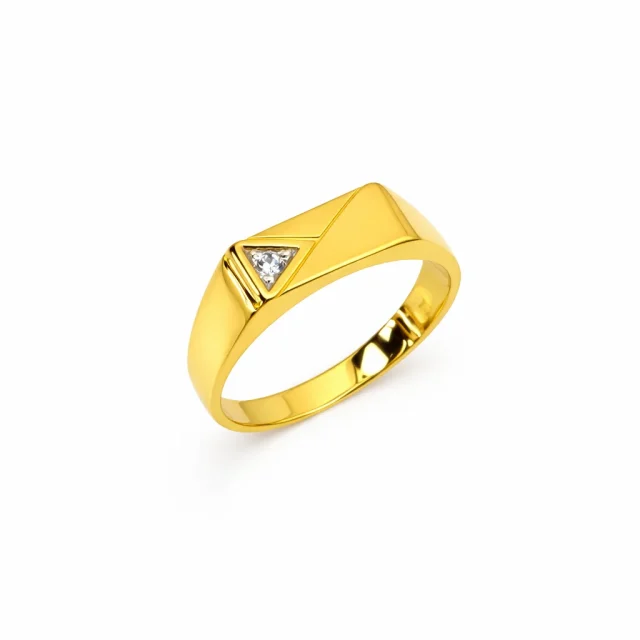 9ct Yellow Gold Gents Diamond Signet Ring (0.03ct), 6.40 x 13.90mm - 9YGD9472