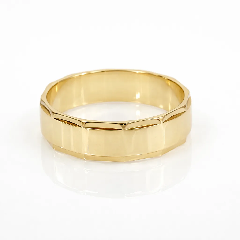 9ct Yellow Gold Gents Faceted Ring – 6mm Wide – Size Y - F223/6