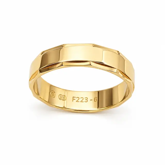 9ct Yellow Gold Gents Faceted Ring – 6mm Wide – Size Y - F223/6