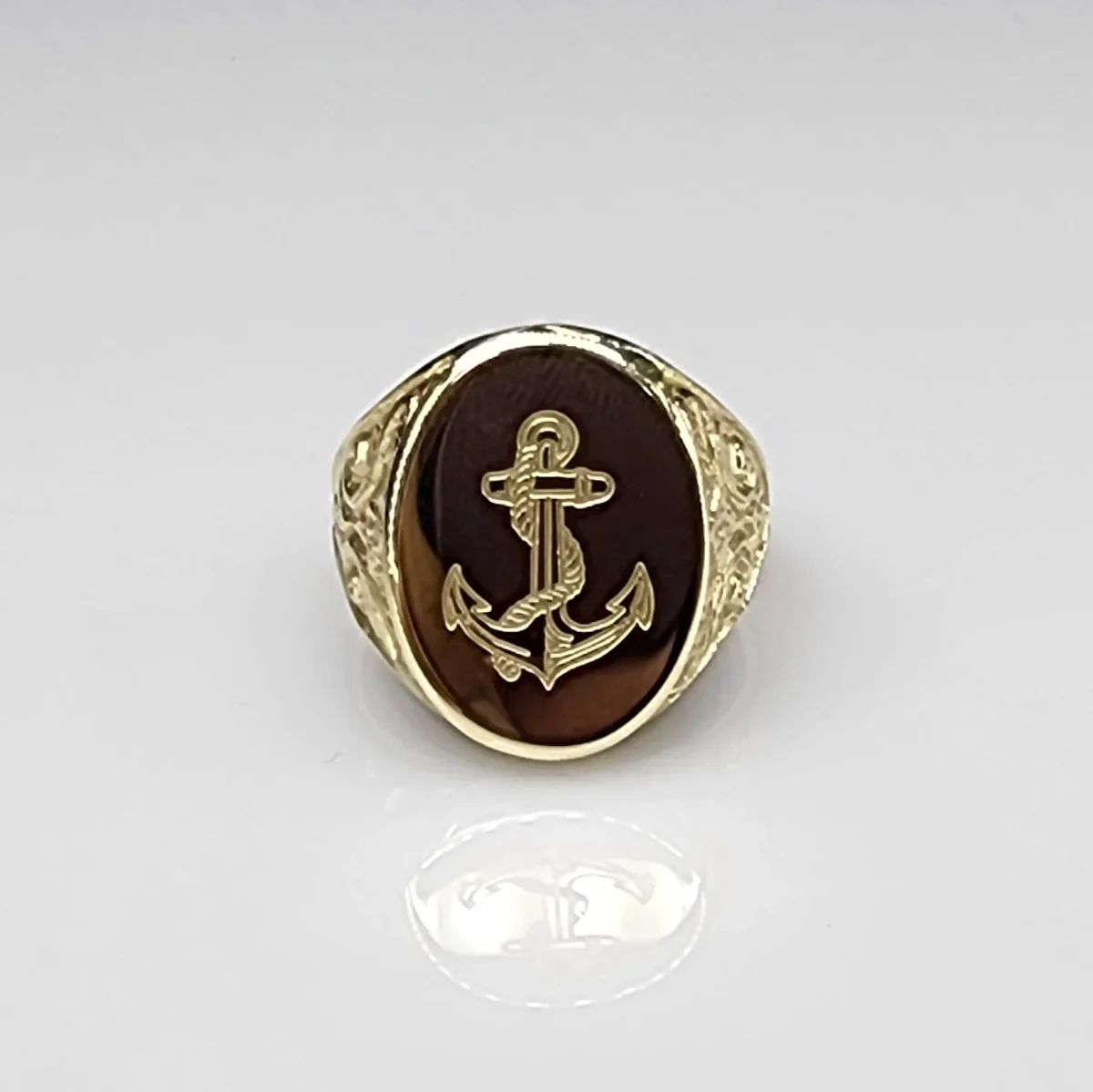 9ct Yellow Gold Gents Oval Signet Ring 22mmx16mm Engraved Anchor & Rope Design - 9YP13