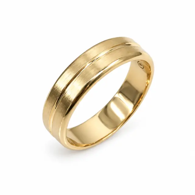 9ct Yellow Gold Gents Ring, 6mm Brushed Finish Wedding Band – Size X - F3639/6