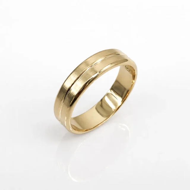 9ct Yellow Gold Gents Ring, 6mm Brushed Finish Wedding Band – Size X - F3639/6