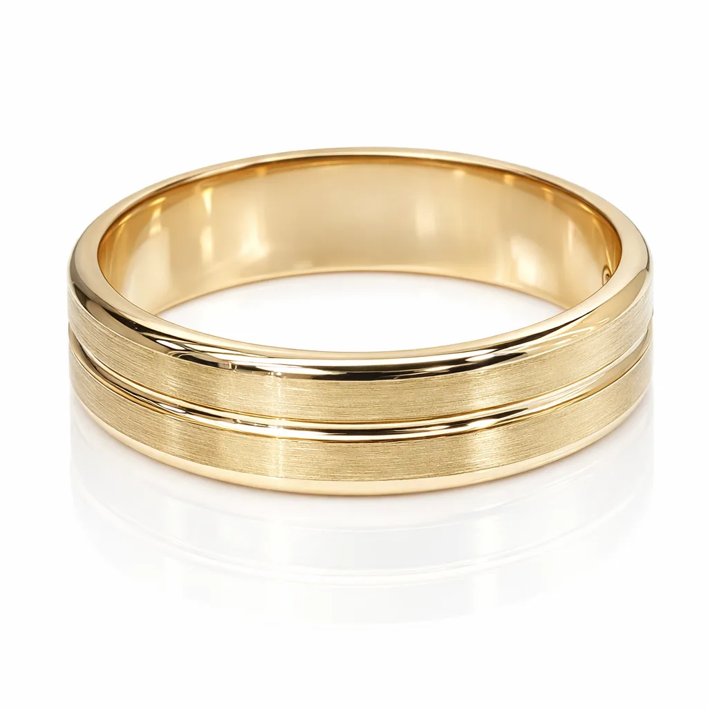 9ct Yellow Gold Gents Ring, 6mm Brushed Finish Wedding Band – Size X - F3639/6