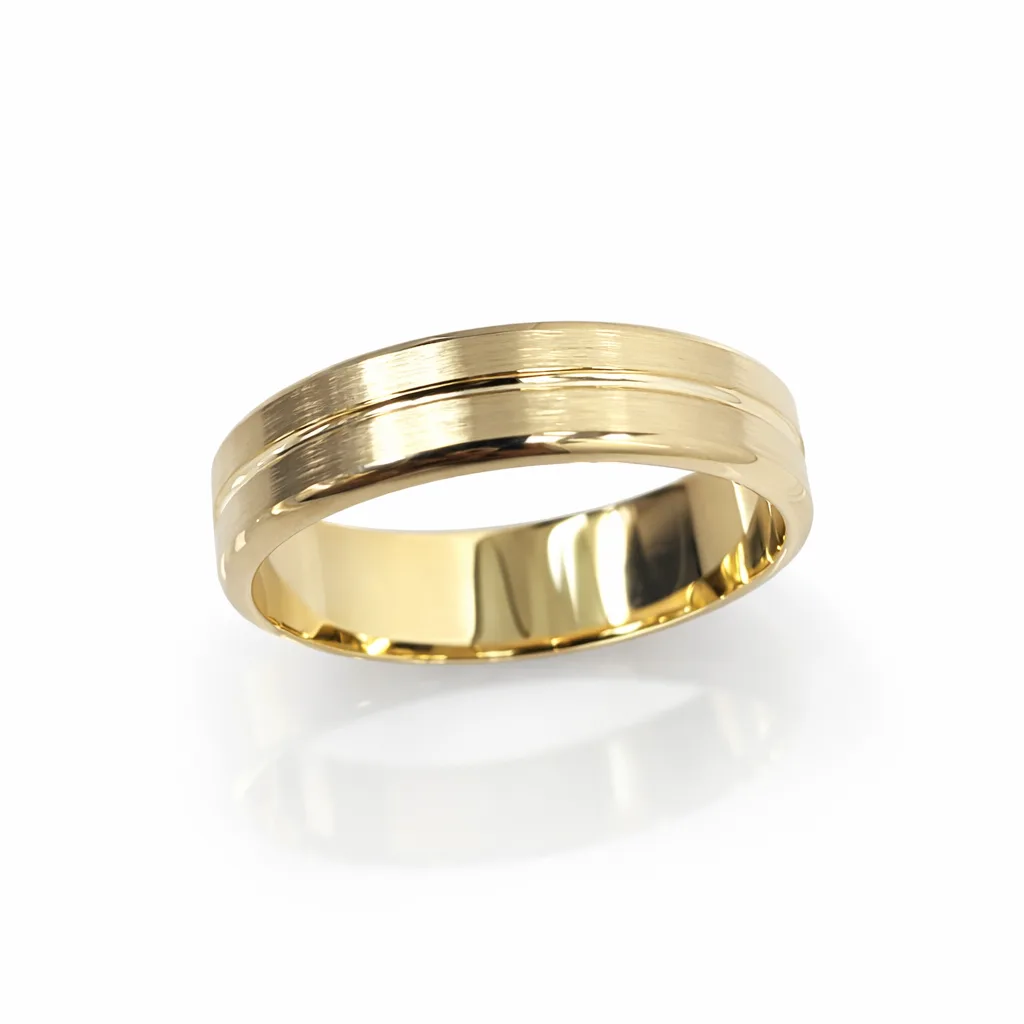 9ct Yellow Gold Gents Ring, 6mm Brushed Finish Wedding Band – Size X - F3639/6