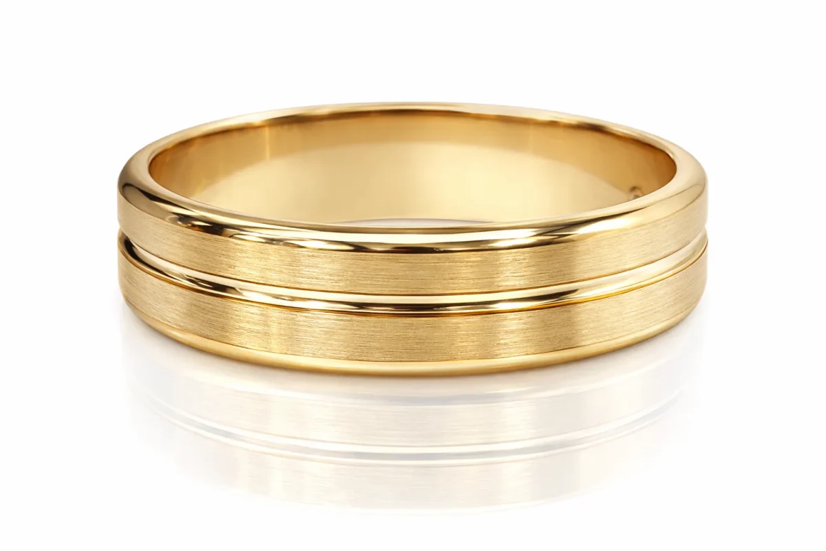9ct Yellow Gold Gents Ring, 6mm Brushed Finish Wedding Band – Size X - F3639/6