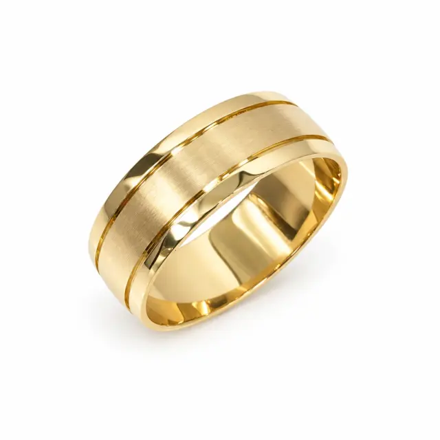 9ct Yellow Gold Gents Ring 8mm Brushed Finish Band Size Z - HR4032/8