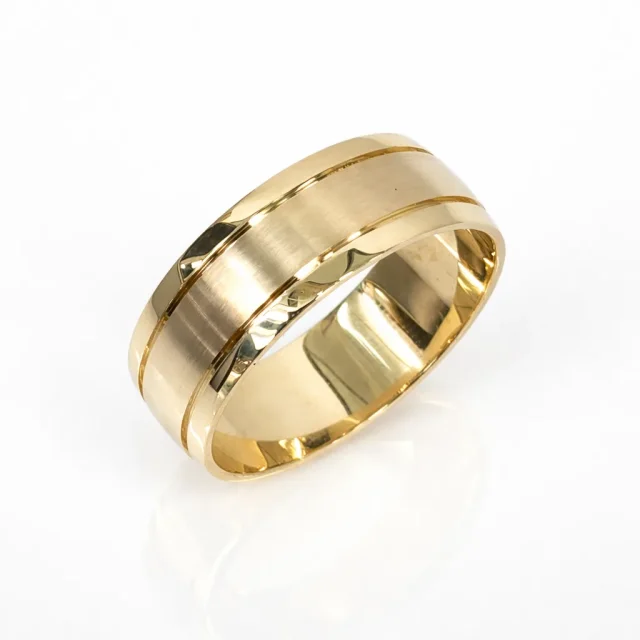 9ct Yellow Gold Gents Ring 8mm Brushed Finish Band Size Z - HR4032/8