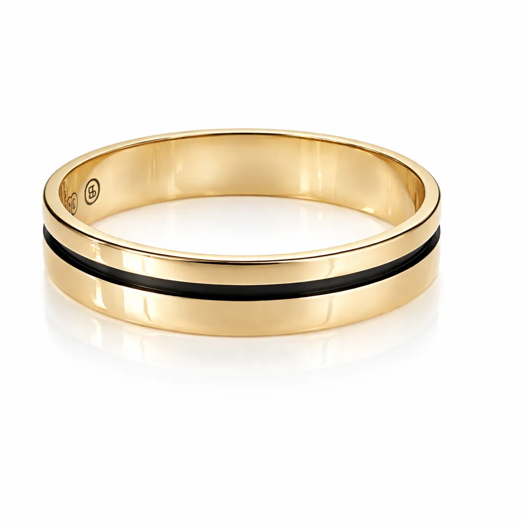 9ct Yellow Gold Gents Ring,  Black Centre Inlay, 5mm Wide, Size Z+2 - FR3834/5
