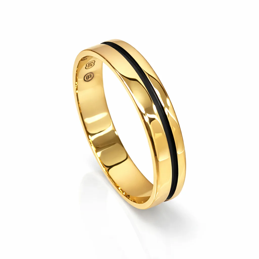 9ct Yellow Gold Gents Ring,  Black Centre Inlay, 5mm Wide, Size Z+2 - FR3834/5