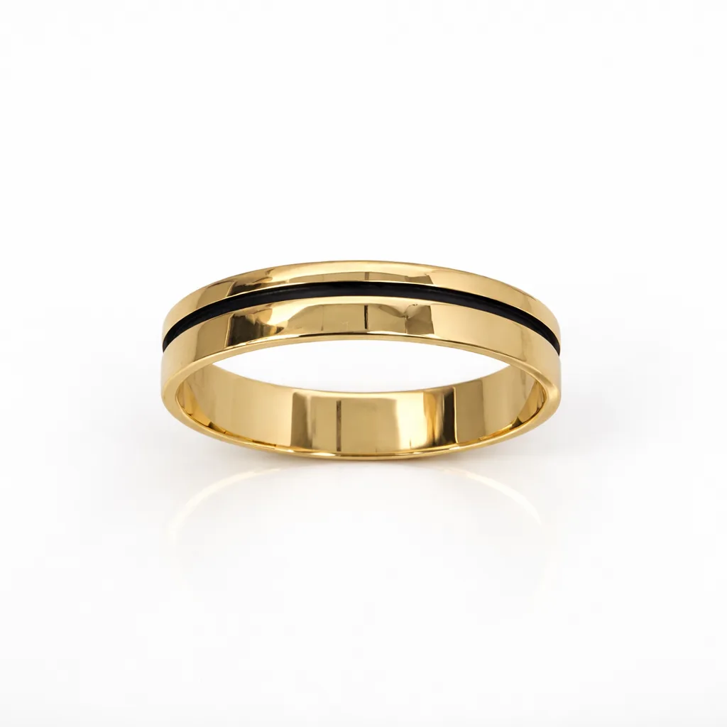 9ct Yellow Gold Gents Ring,  Black Centre Inlay, 5mm Wide, Size Z+2 - FR3834/5