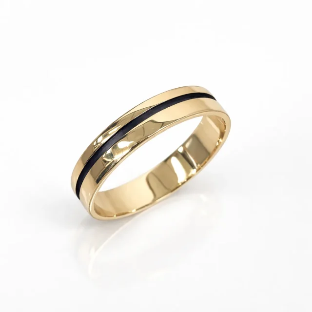 9ct Yellow Gold Gents Ring,  Black Centre Inlay, 5mm Wide, Size Z+2 - FR3834/5