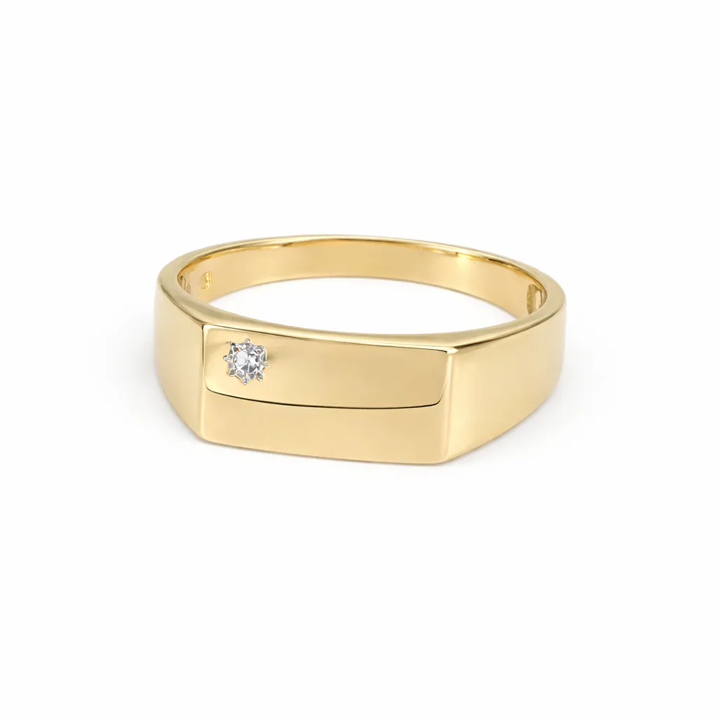 9ct Yellow Gold Gents Signet Ring with 0.015ct Natural Diamond (6.40mm x 14.40mm Top) - 9YGD9470