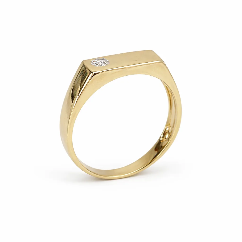 9ct Yellow Gold Gents Signet Ring with 0.015ct Natural Diamond (6.40mm x 14.40mm Top) - 9YGD9470