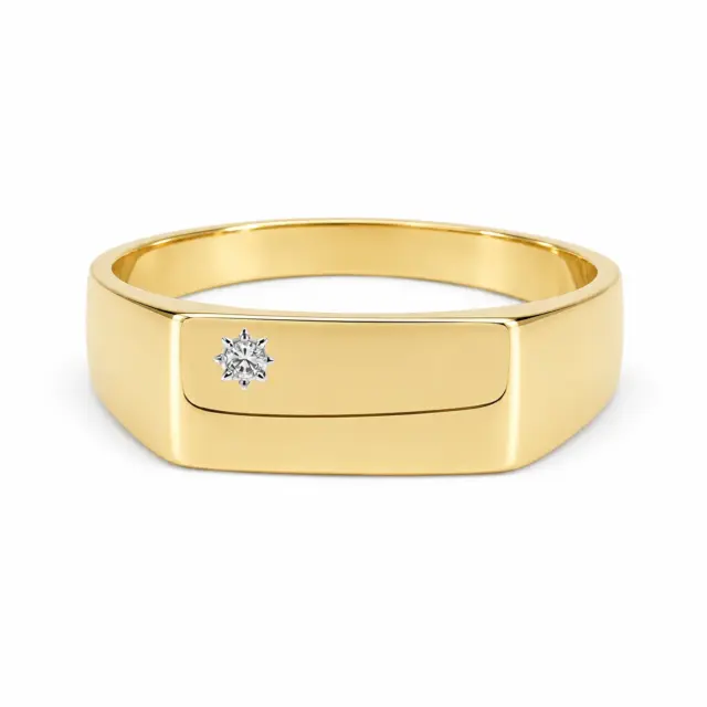 9ct Yellow Gold Gents Signet Ring with 0.015ct Natural Diamond (6.40mm x 14.40mm Top) - 9YGD9470