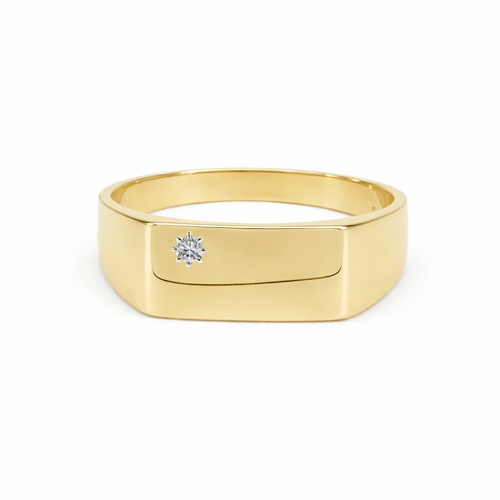 9ct Yellow Gold Gents Signet Ring with 0.015ct Natural Diamond (6.40mm x 14.40mm Top) - 9YGD9470