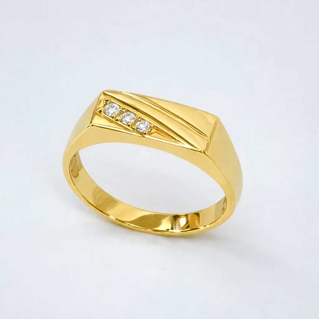9ct Yellow Gold Gents Signet Ring with 3 Claw-Set Diamonds 0.06ct - 9YGD854