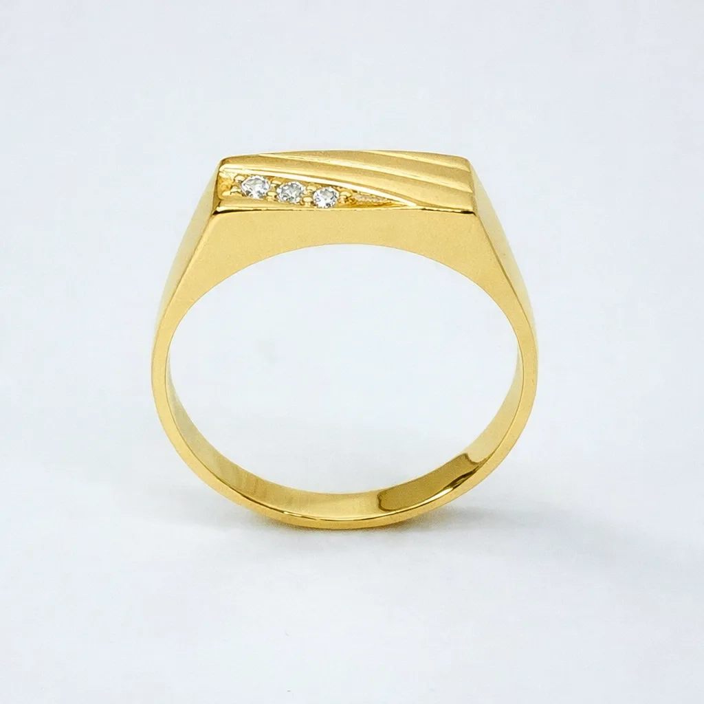 9ct Yellow Gold Gents Signet Ring with 3 Claw-Set Diamonds 0.06ct - 9YGD854