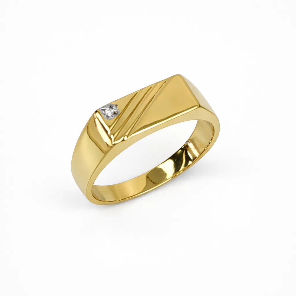9ct Yellow Gold Gents Signet Ring with 4-Claw Set Diamond 14.35 x 6.30mm Top - 9YGD9471