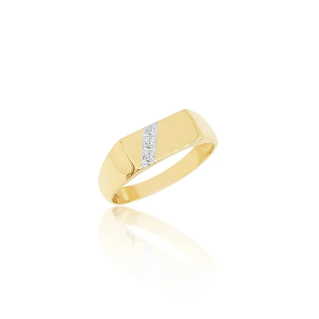 9ct Yellow Gold Gents Signet Ring with Diamond Setting - D6413